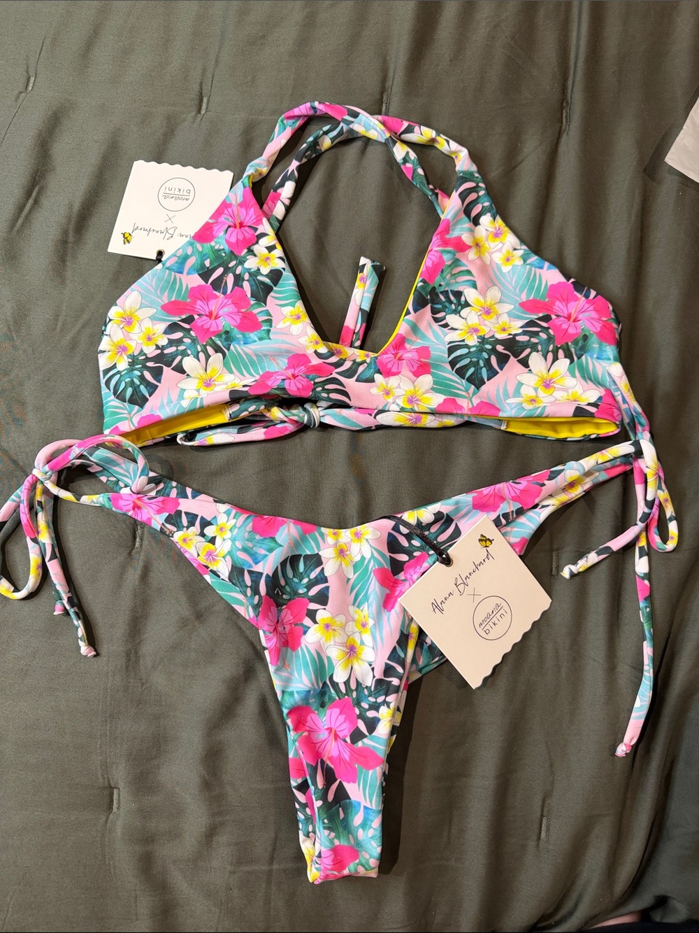 moana bikini Pink & Yellow Tropical Floral Bikini Set